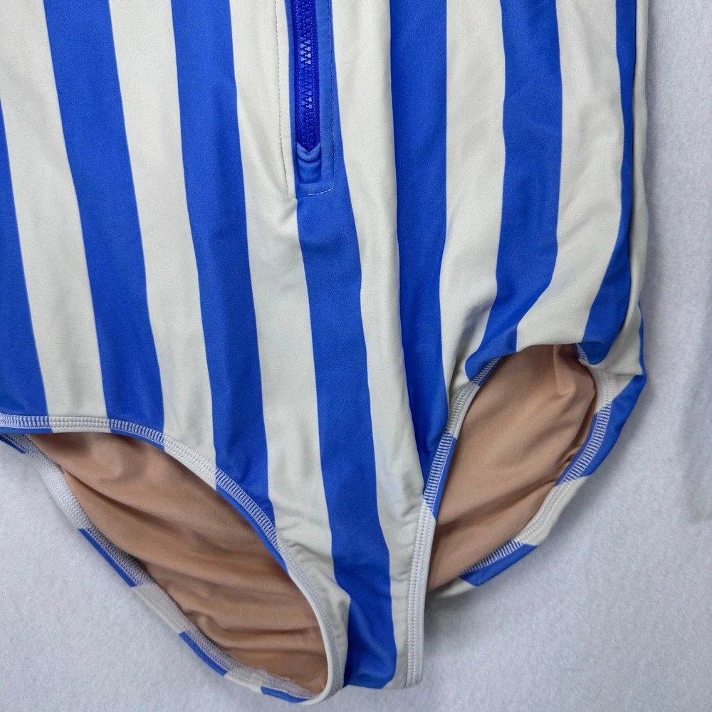 Crewcuts Girls Rash Guard Swimsuit Striped Long Sleeve UPF 50+ Blue Size 10 NWOT